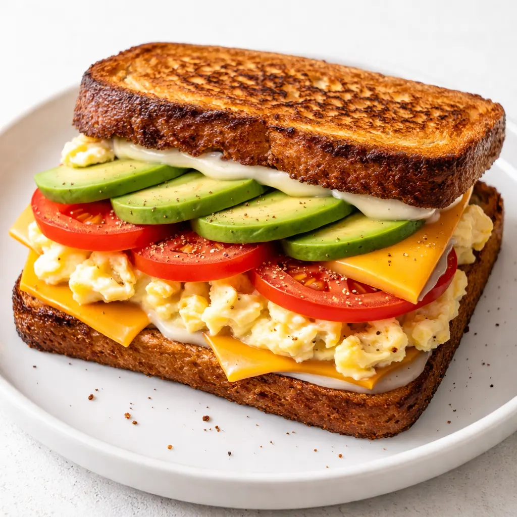Golden crispy toast with a runny fried egg, melted cheddar, and crisp bacon - the ultimate no-soggy breakfast sandwich.