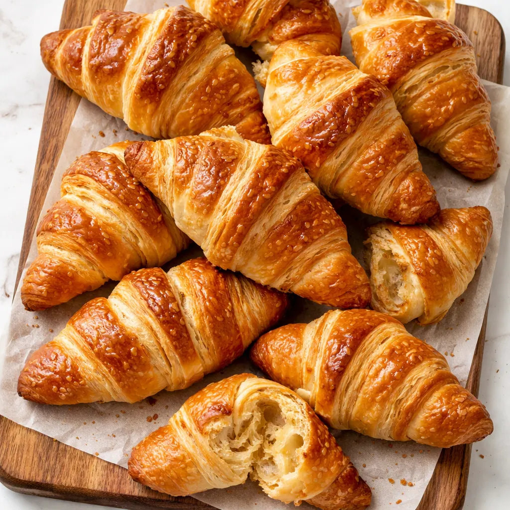 Golden puff pastry brushed with maple and rosemary, sprinkled with flaky salt, rolled into croissant shapes.
