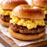 Golden bagel breakfast sliders with melted cheese, crispy bacon, and fluffy scrambled eggs, ready in 25 minutes