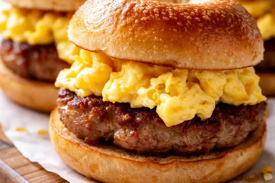 Golden bagel breakfast sliders with melted cheese, crispy bacon, and fluffy scrambled eggs, ready in 25 minutes