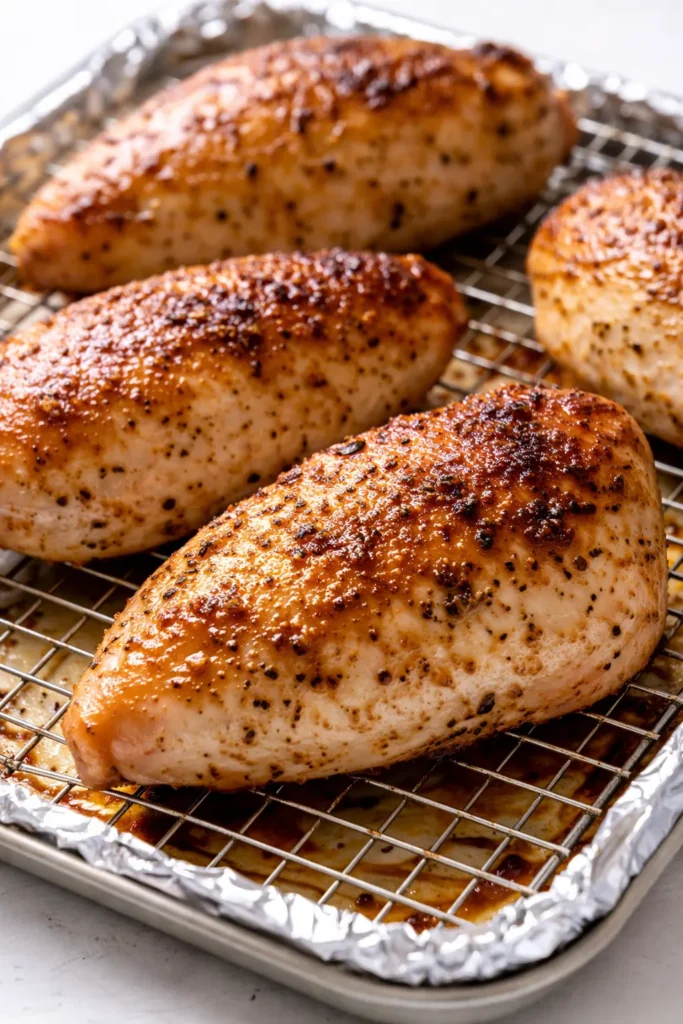 Golden brown baked ranch chicken with crispy seasoned coating on a baking sheet.