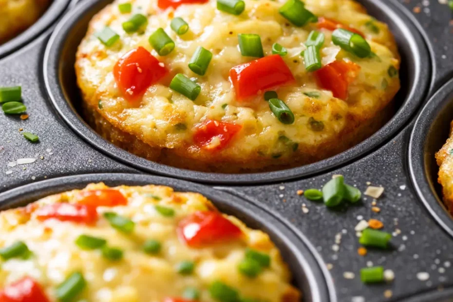 Golden fluffy egg muffins with melted cheese and vegetables, airy crumb and lightly browned tops.