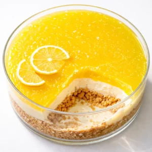 Lemon lush trifle with distinct layers of creamy lemon curd, vanilla pudding, and crumbly cookies, no soggy bottom.