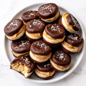 Hands dipping ripe banana slices into smooth melted chocolate and creamy peanut butter on a parchment-lined tray, forming no-bake chocolate peanut butter banana bites.