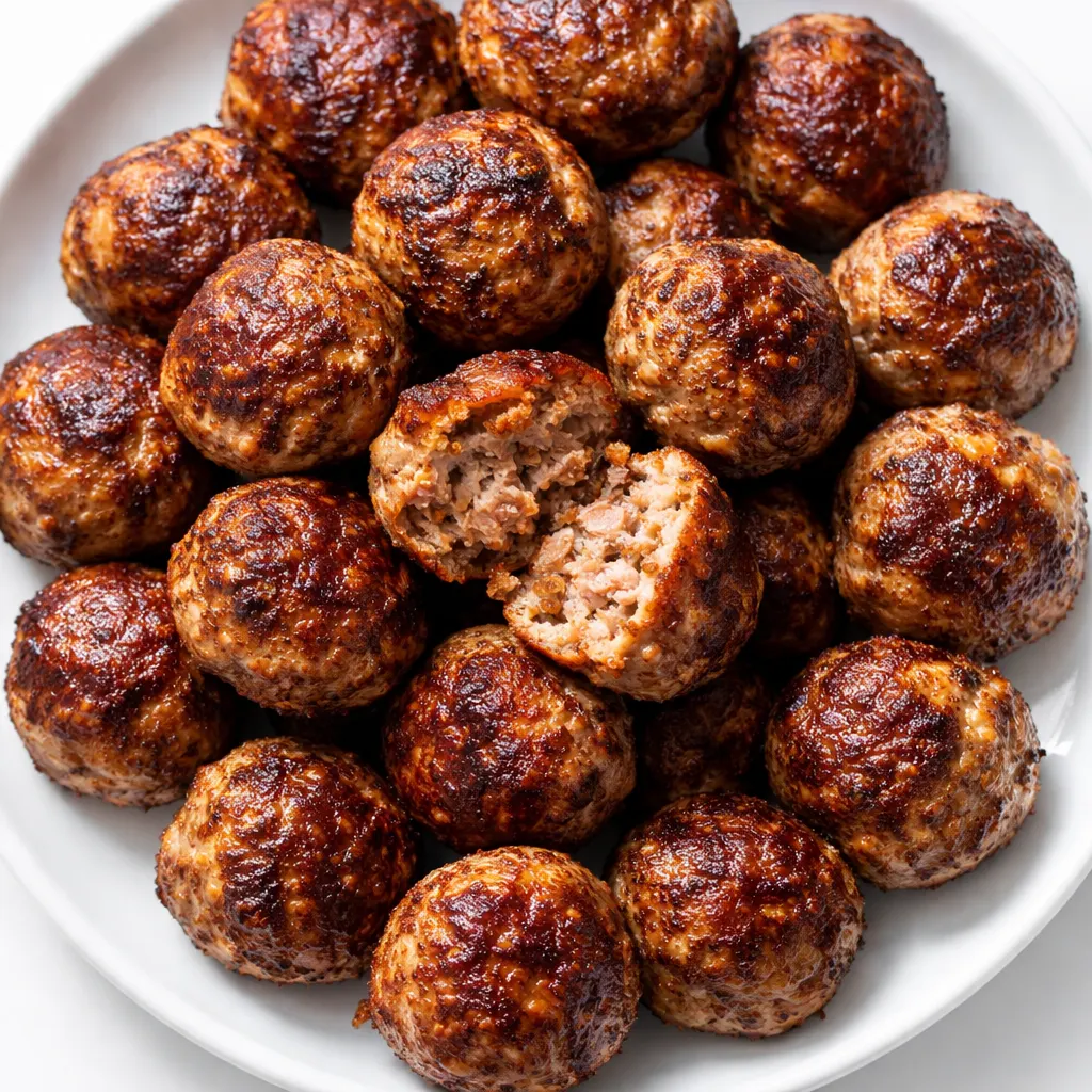 Browning Italian meatballs in a skillet until golden brown, promising a melt-in-your-mouth texture.
