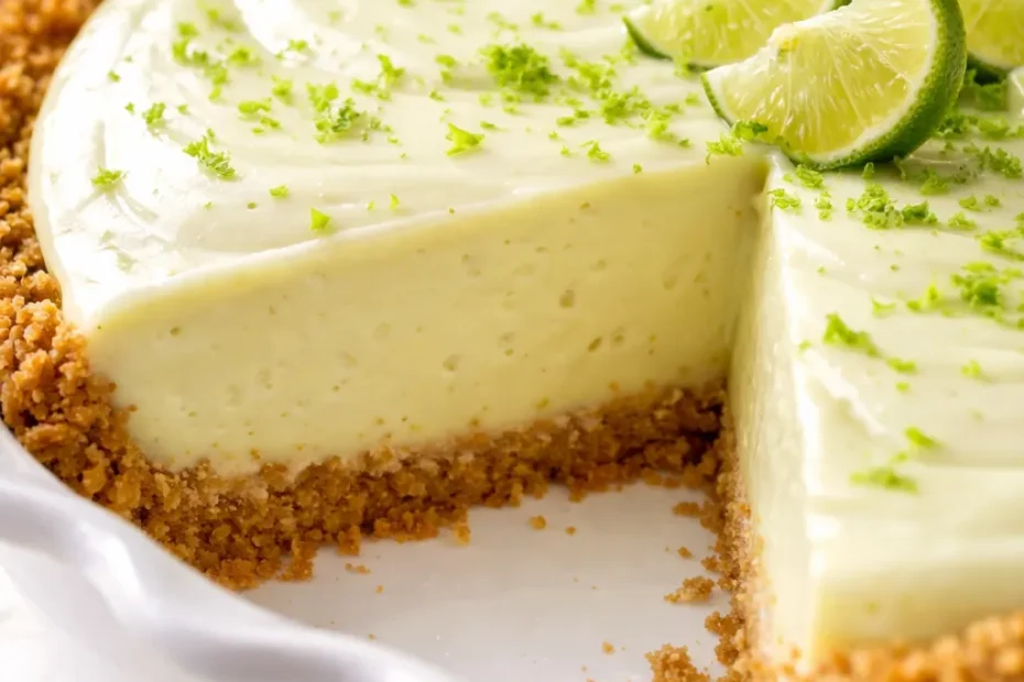 Mini no-bake key lime pies with pale green filling and crumbly graham cracker crust, topped with whipped cream and lime zest.