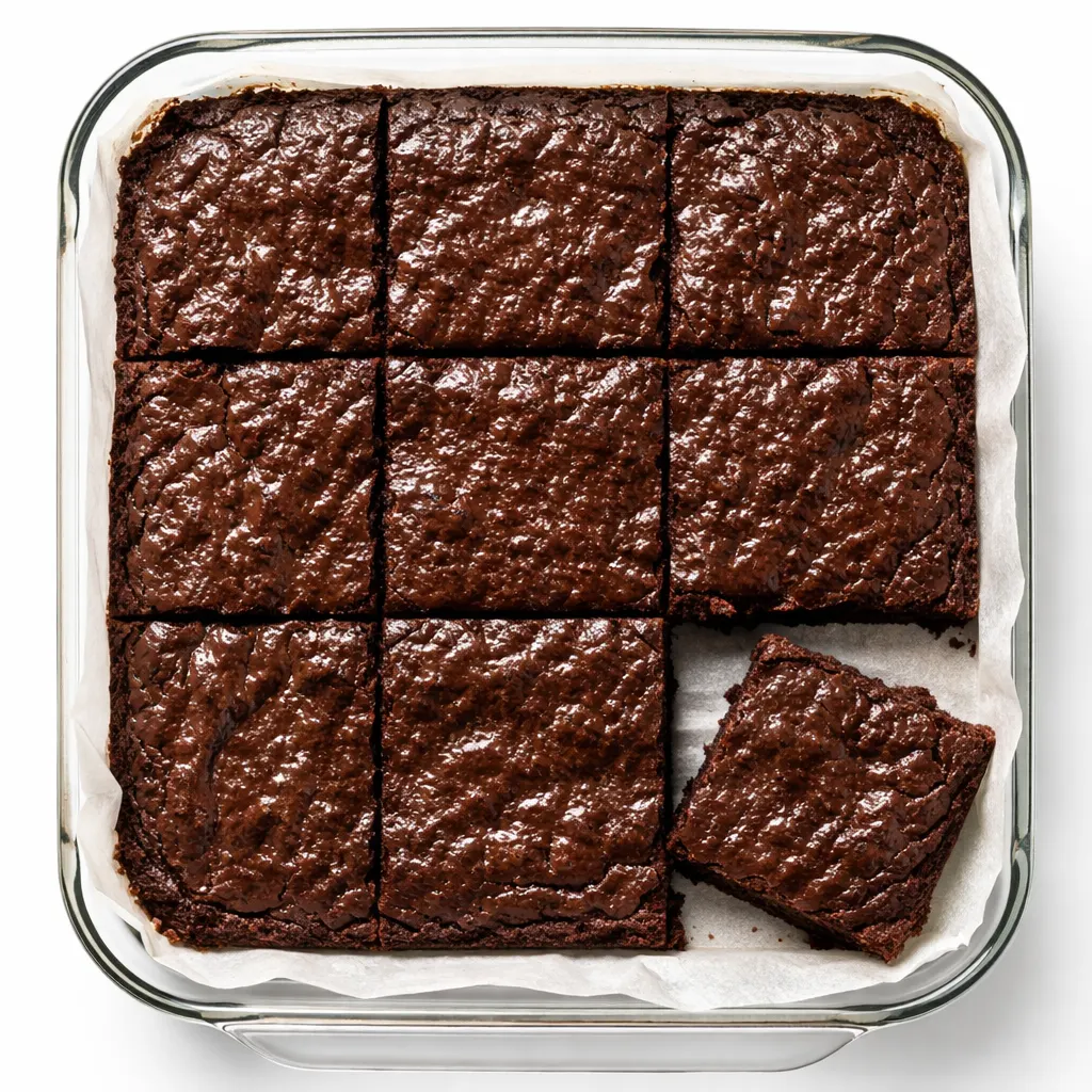 Thick, fudgy no-bake brownie batter being stirred with a wooden spoon, rich chocolate color.