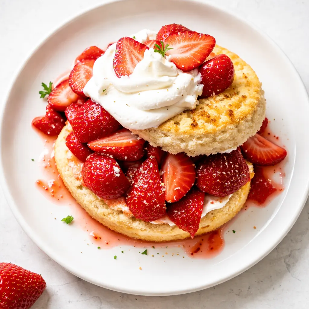 Bright red sliced strawberries macerating in a glass bowl, releasing sweet juices for the perfect strawberry shortcake recipe.