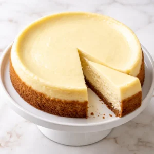 Pouring the smooth, bright yellow lemon cheesecake batter into a springform pan, silky texture ready for baking.