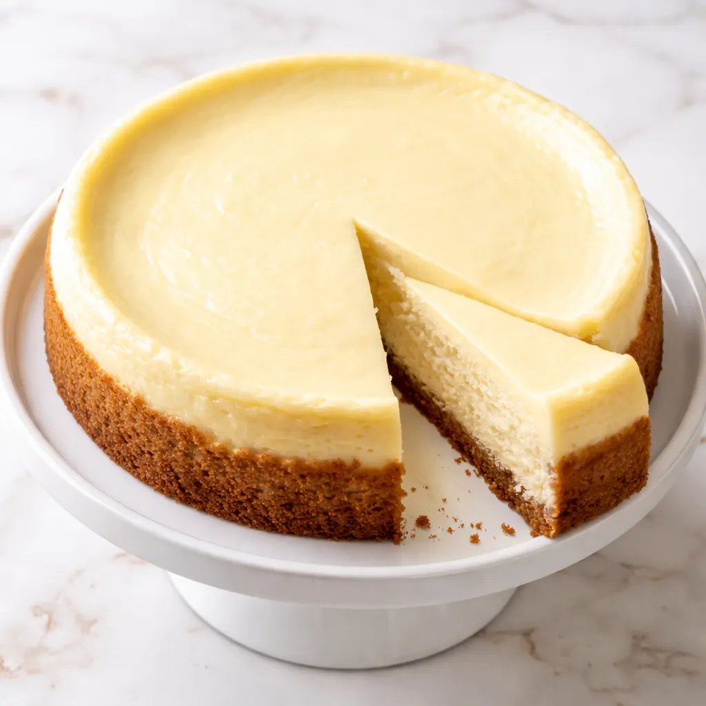 Pouring the smooth, bright yellow lemon cheesecake batter into a springform pan, silky texture ready for baking.