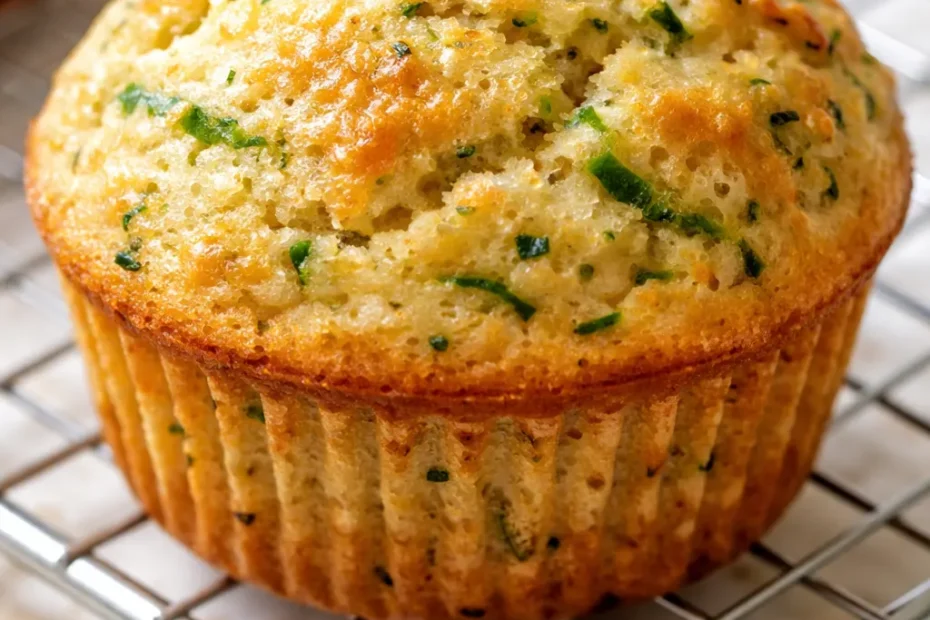Tall domed zucchini muffins with golden brown tops and super moist crumb, sprinkled with coarse sugar.