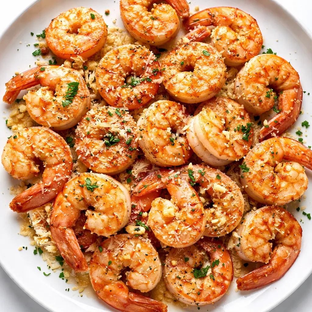 Crispy air fryer garlic parmesan shrimp tossed with breadcrumbs and parmesan cheese in a bowl before cooking.