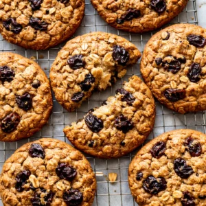 Plump raisins folded into oatmeal cookie dough for the chewiest oatmeal raisin cookies, showing sticky texture and golden oats.