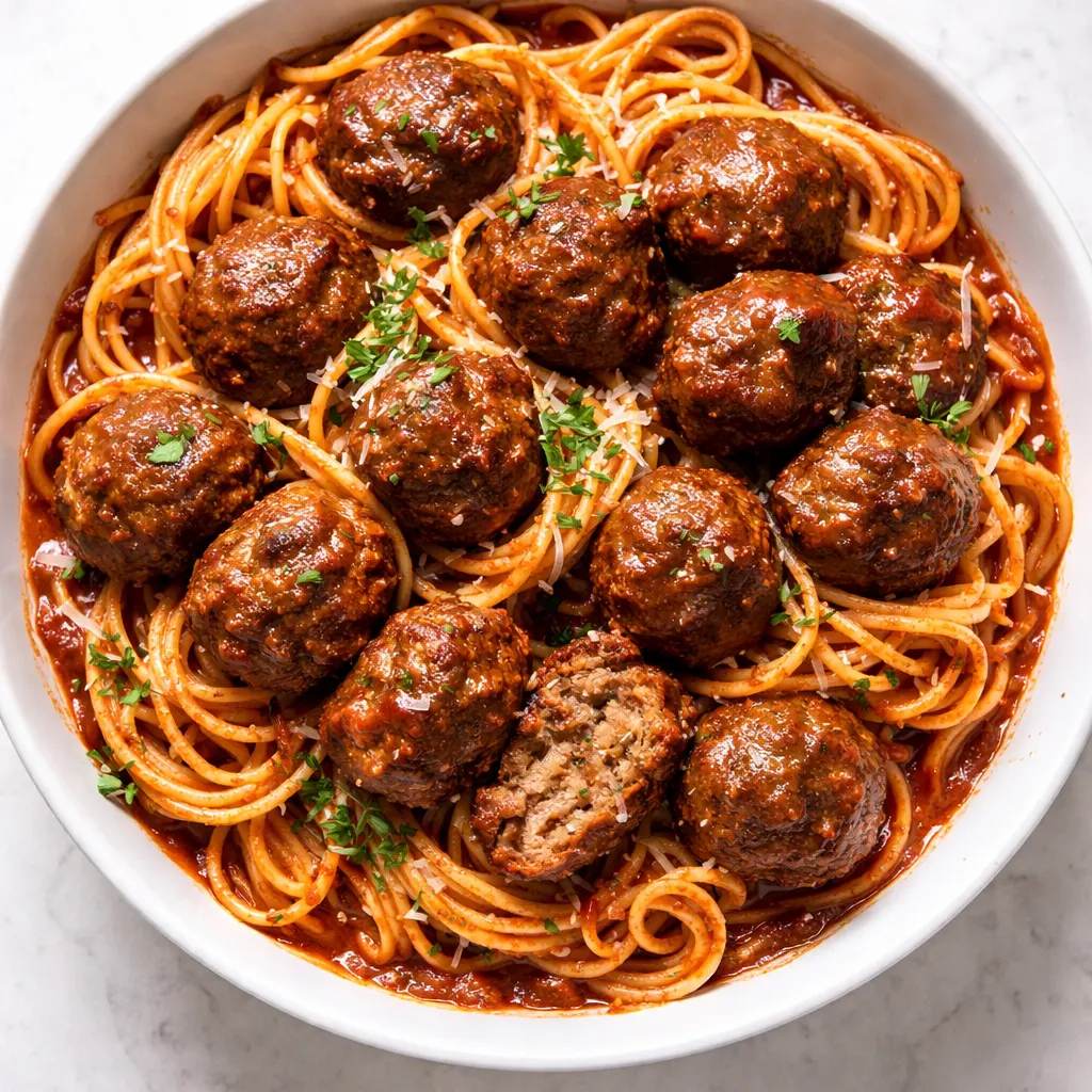 Hands rolling ground beef and herb mixture into uniform meatballs, with parsley and Parmesan flakes visible on a wooden board.