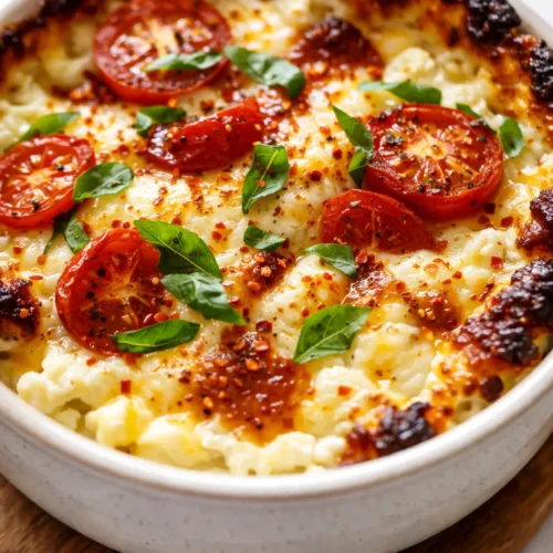 Crispy cottage cheese pizza bowls with golden top, melted mozzarella and pepperoni, perfect quick meal.