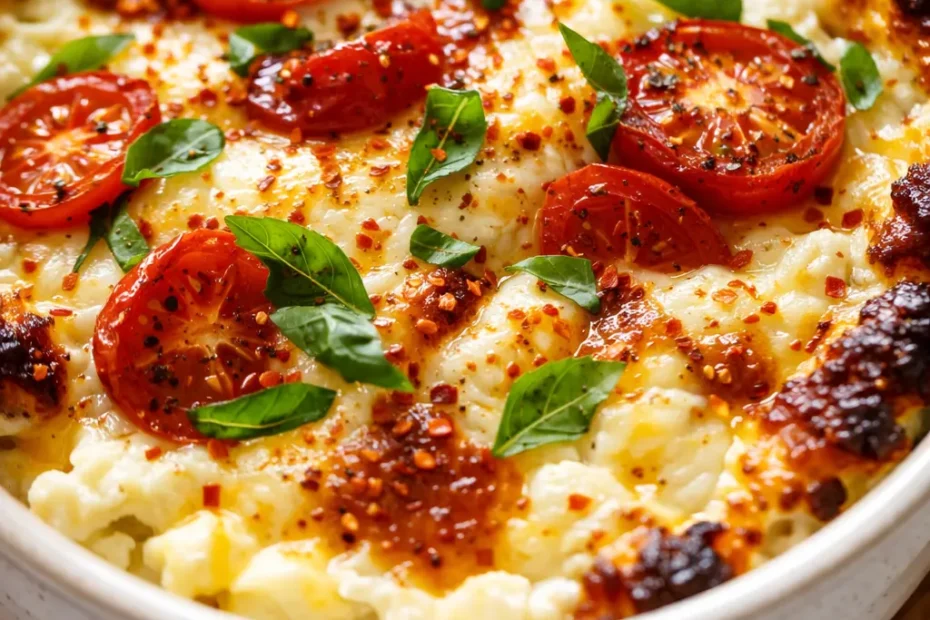 Crispy cottage cheese pizza bowls with golden top, melted mozzarella and pepperoni, perfect quick meal.
