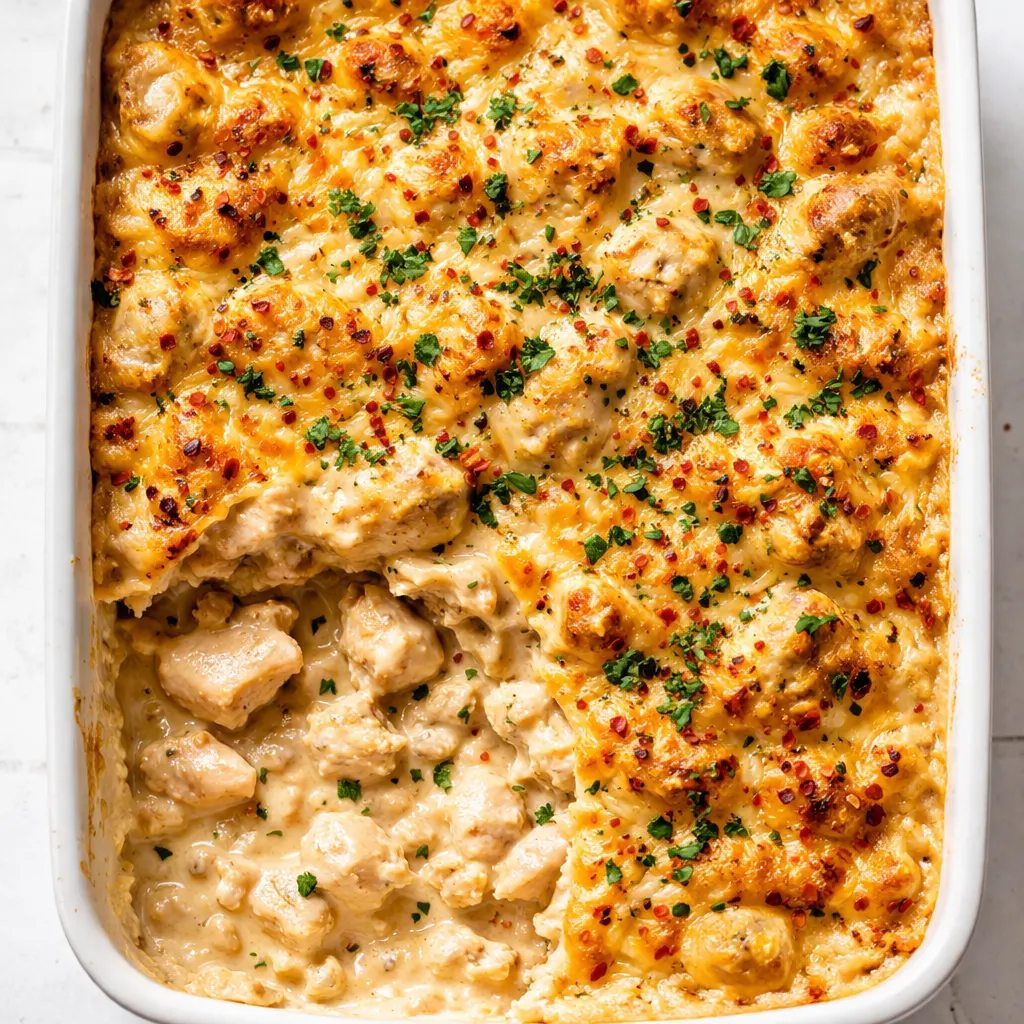 Creamy low carb chicken casserole with a golden top and rich sauce, ready in 45 minutes.