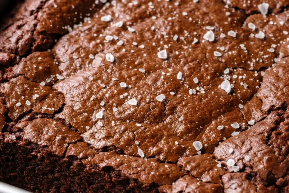 Fudgy chocolate cake slice with dense, moist crumb and dark chocolate color on a white plate, no frosting needed