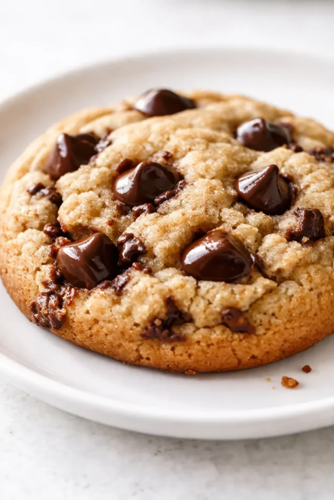 Soft, bakery-style Greek yogurt chocolate chip cookies with golden edges and gooey chocolate chips on a cooling rack.