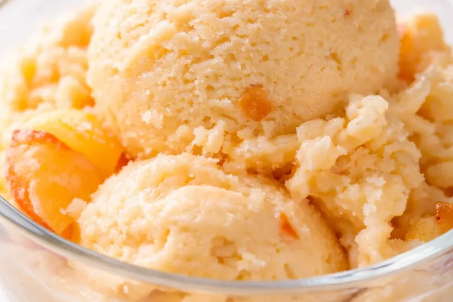 Smooth and creamy homemade peach ice cream with vibrant orange-peach color and no icy crystals, served in a chilled glass bowl.