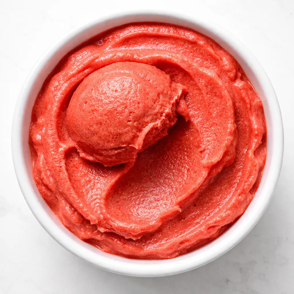 Pouring vibrant mango sorbet mixture into a Ninja Creami pint for a quick homemade sorbet recipe that tastes gourmet.