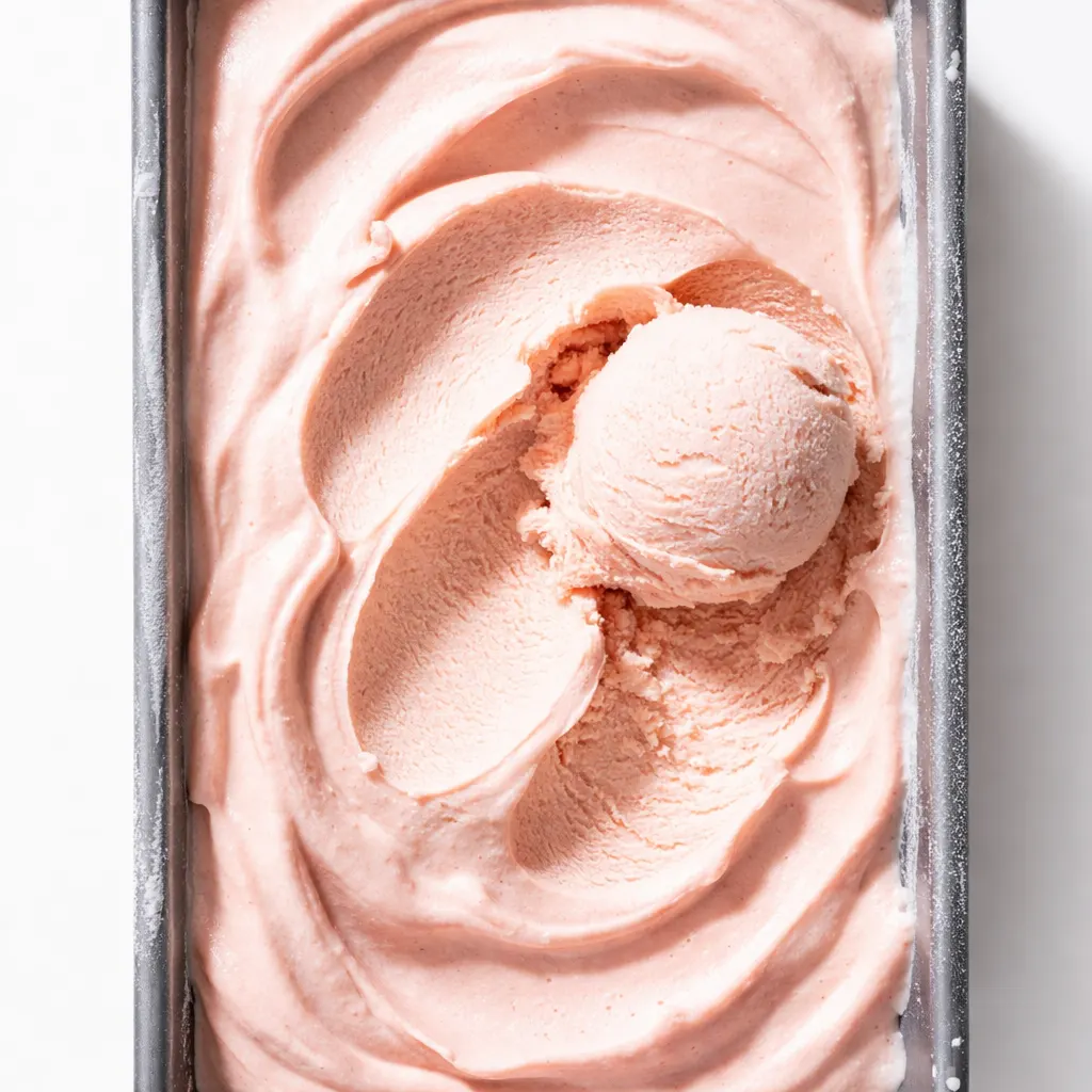 Whisking creamy no-churn watermelon ice cream mixture with vibrant pink color and fresh watermelon chunks