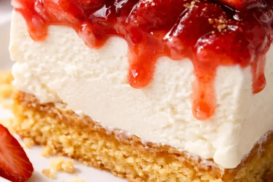 Strawberry shortcake ice cream cake with creamy vanilla ice cream, juicy strawberry slices, and crumbly shortcake layers, topped with whipped cream and a strawberry garnish.