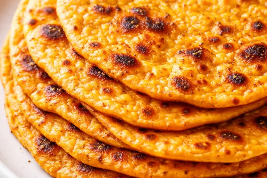 Stack of soft golden orange sweet potato tortillas that stay pliable for days, no dry edges.