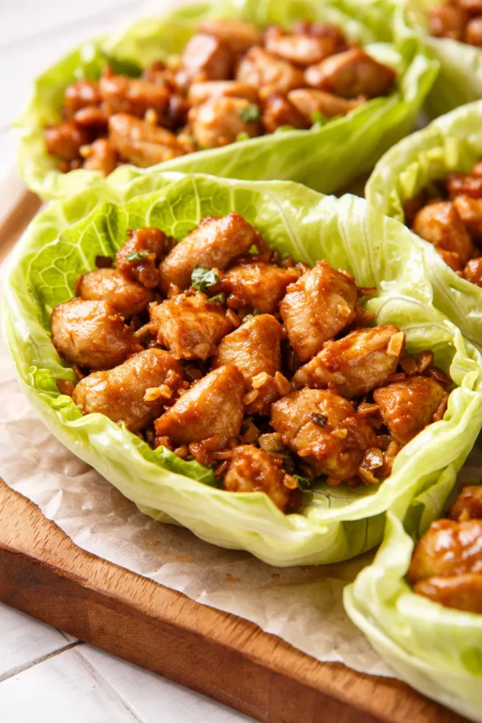 Crunchy Thai peanut chicken wraps with golden chicken, crisp lettuce, and creamy peanut sauce drizzled on top.