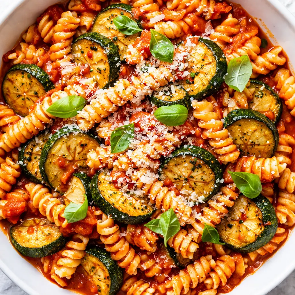 Sautéed zucchini and cherry tomatoes in garlic olive oil, ready to toss with pasta for a quick 30-minute meal.