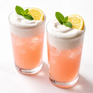 Whipped pink lemonade with thick pink foam floating on top, contrasting creamy foam with bright pink liquid below