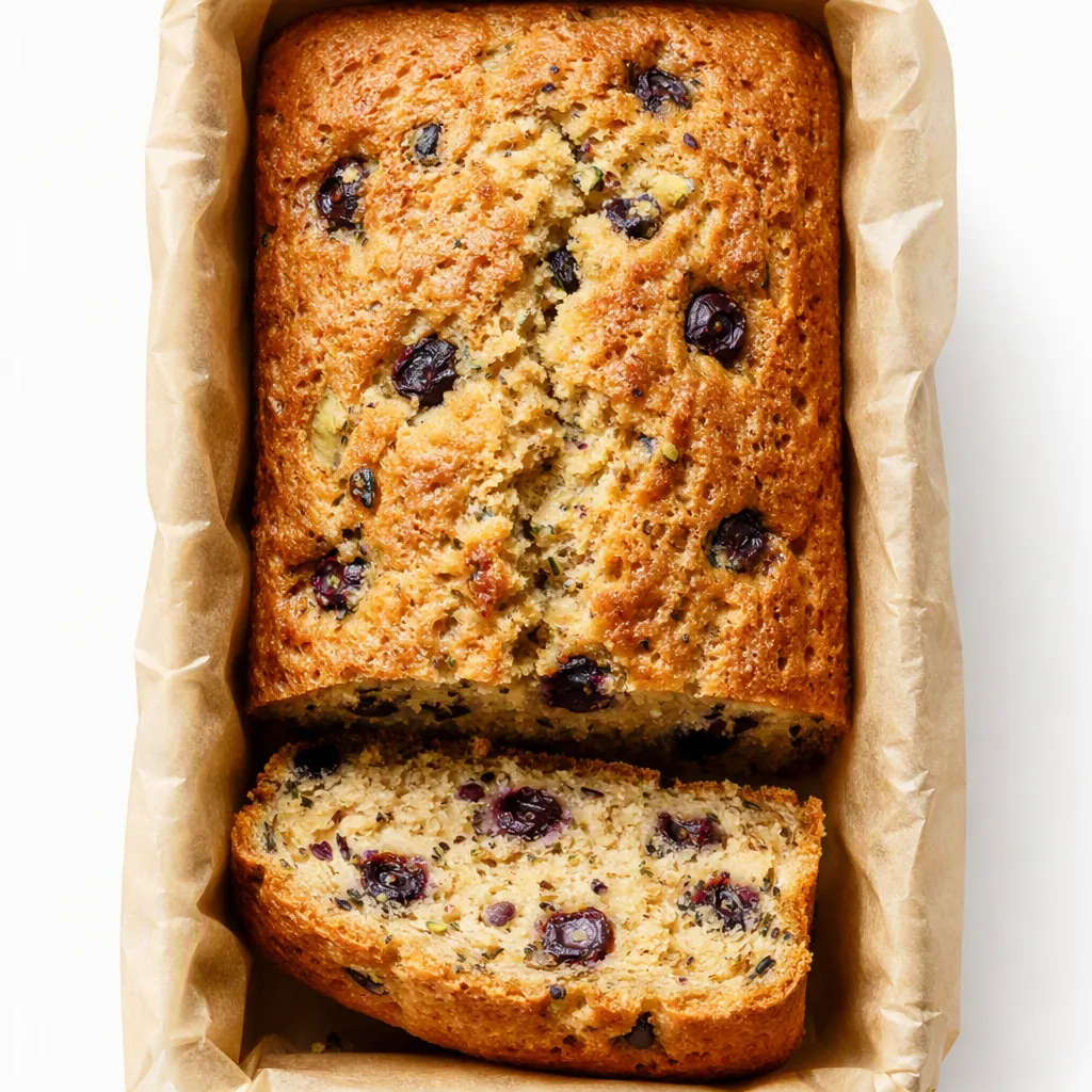 Bowl of blueberry zucchini bread batter packed with fresh blueberries and shredded zucchini, topped with a crackly cinnamon mixture.