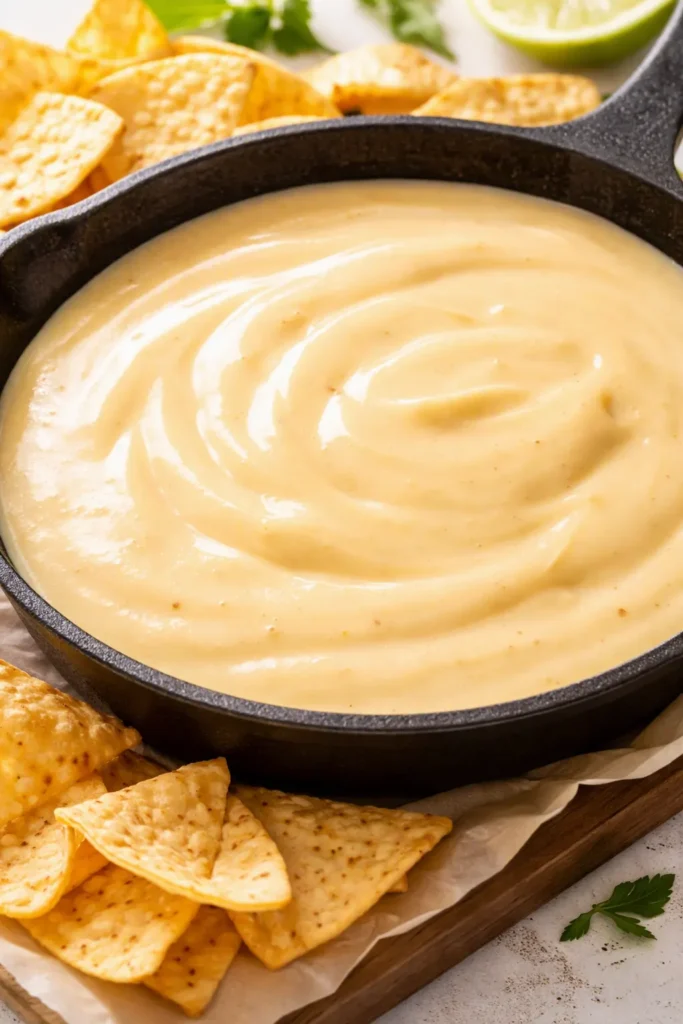 Creamy cowboy queso with melted cheese, diced tomatoes, and green chiles in a warm skillet.