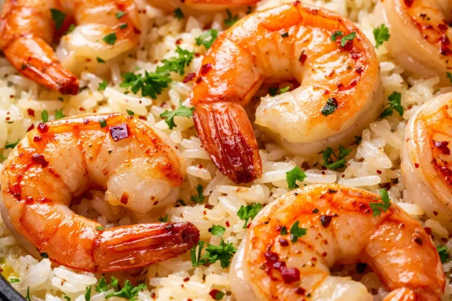Creamy garlic butter shrimp and rice with plump shrimp in a rich, silky sauce over fluffy white rice.