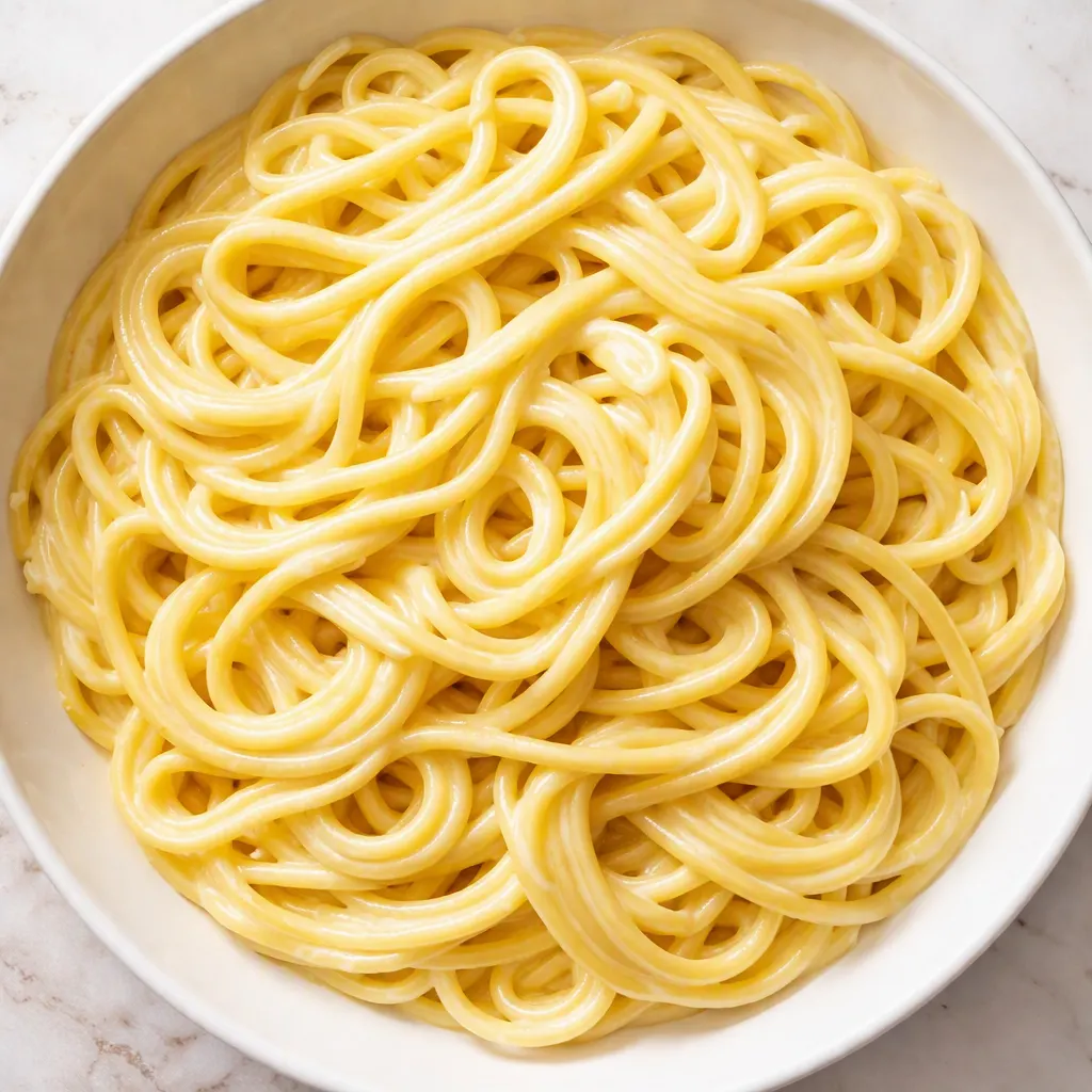 Creamy lemon pasta being tossed in a silky, pale yellow sauce, showcasing its smooth texture and fresh lemon zest.