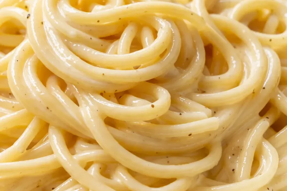 Creamy lemon pasta in a white bowl with glossy sauce, fresh parsley, and lemon zest, capturing a rich, restaurant-quality texture.