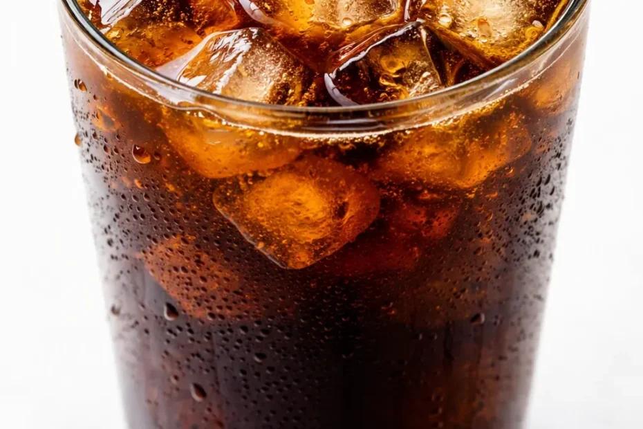 Pumpkin spice cold brew in a tall glass with cream swirl, cinnamon sprinkle, and ice cubes, rich amber color.