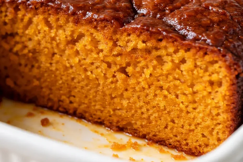 Saftiger Butternut-Kürbiskuchen mit goldbraunen Zimtstreuseln, innen saftig und außen knusprig, auf einem Teller.